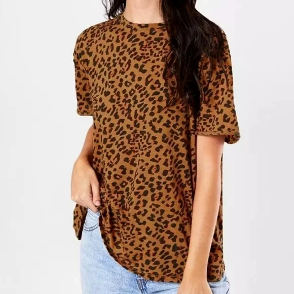 Free People We the Free Clarity T Shirt in Cheetah Combo Size Medium - Picture 2 of 10